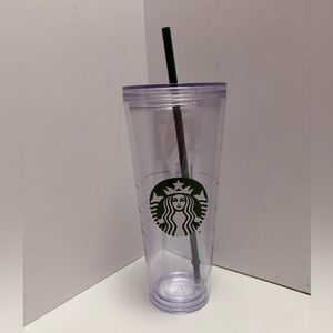 Starbucks Venti Tumbler Clear Green Logo Lid 24oz Double Wall Straw Screw on lid